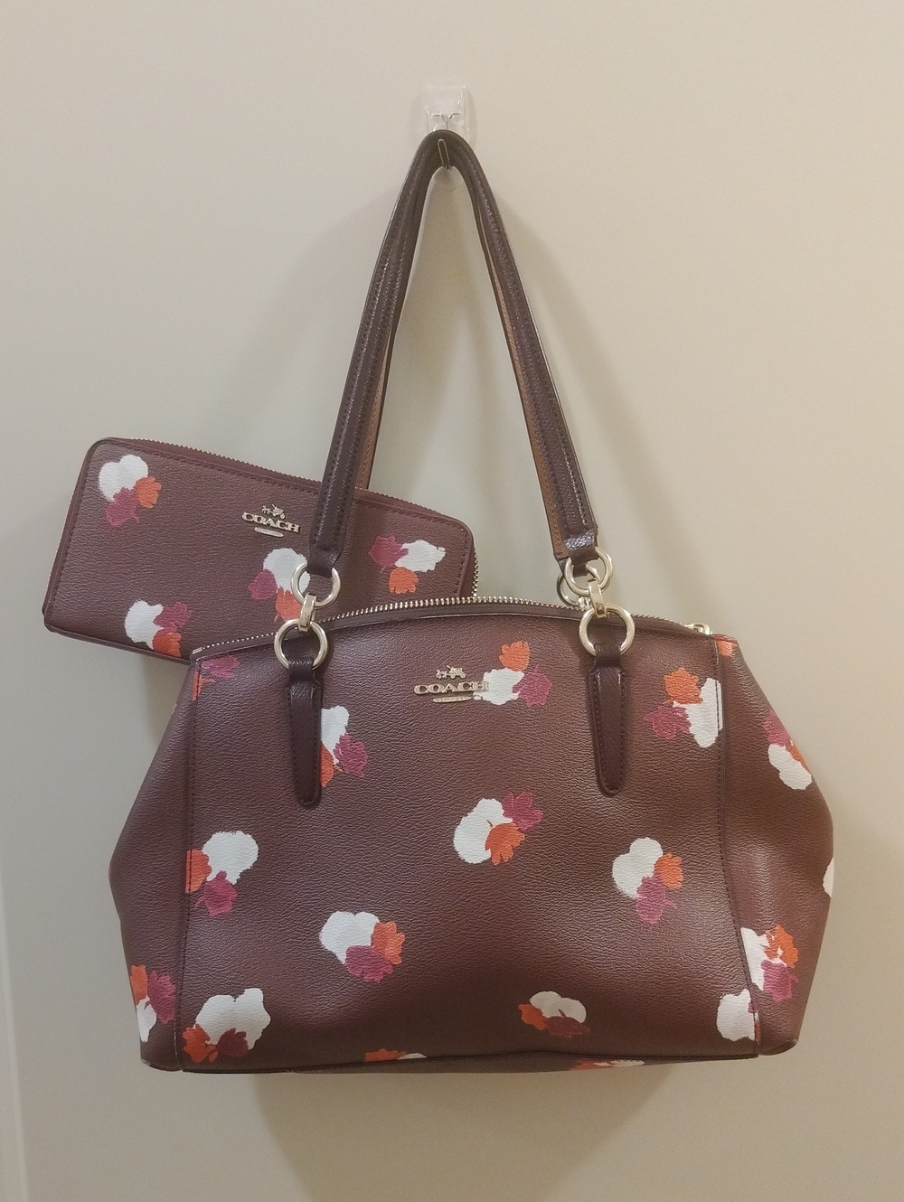 Coach Brown Floral Print Tote with Matching Wallet